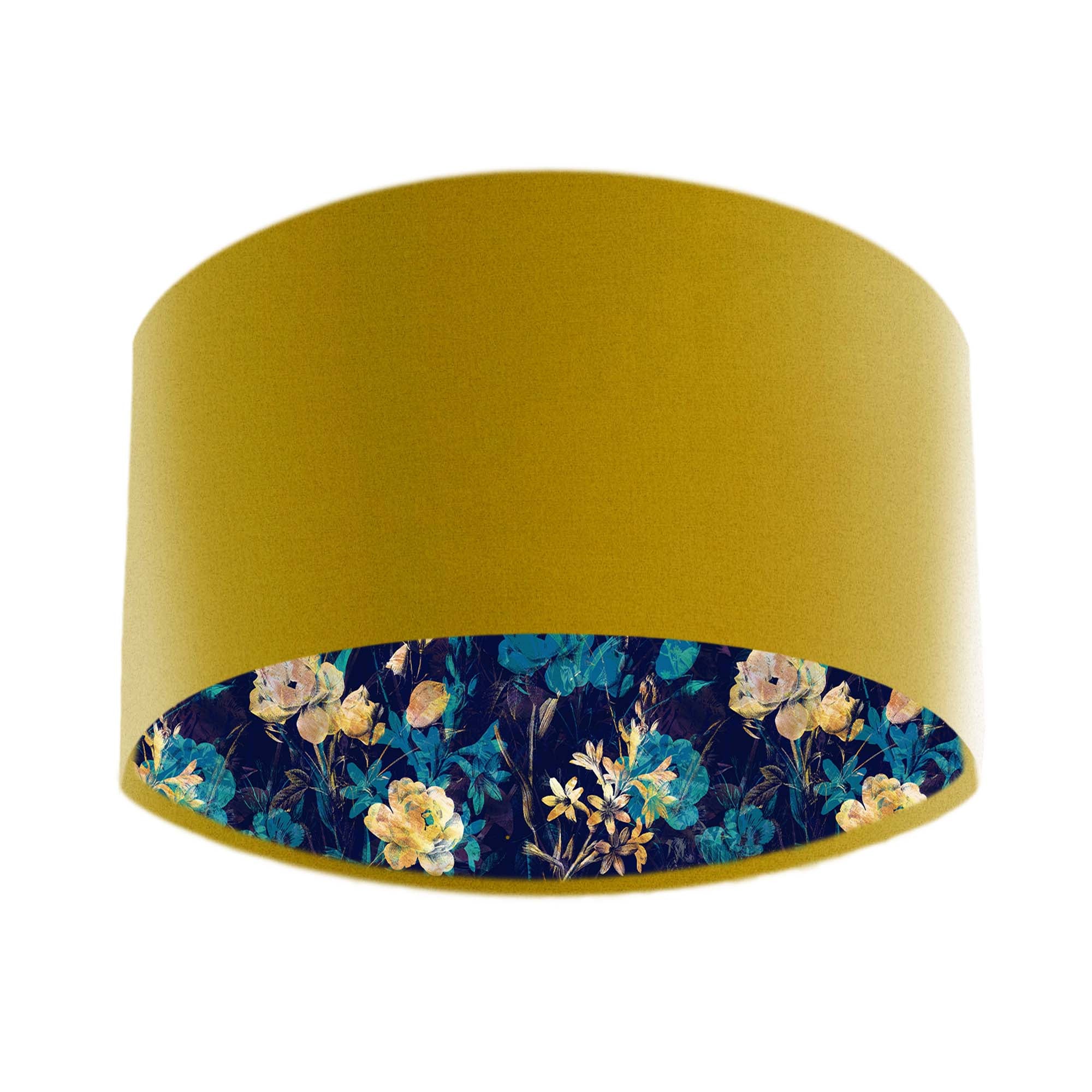 Navy Blue Floral Lamp Shade In Mustard Yellow Velvet 3053