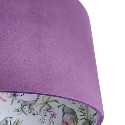 close up of the Pinky Lemur Floral Lampshade in Amethyst Velvet