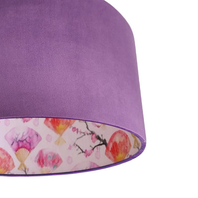 close up of the Japanese Fan and Cherry Blossoms Light shade in Amethyst Velvet