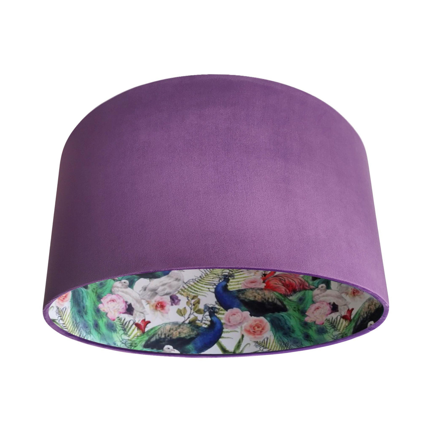 Peacock and Flamingo Feathers Lamp shade in Amethyst Purple Velvet