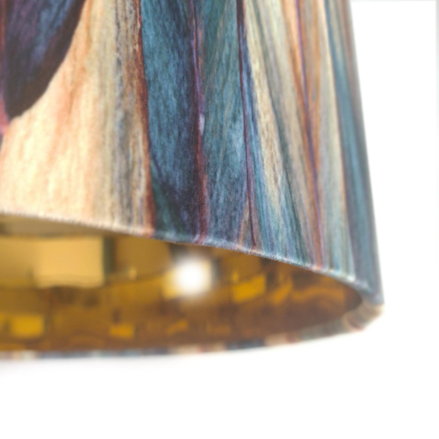 close up of the Autumn Leaves Velvet Lampshade with Gold Lining