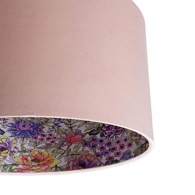 close up of the Summer Wildflower Lampshade in Baby Pink Velvet