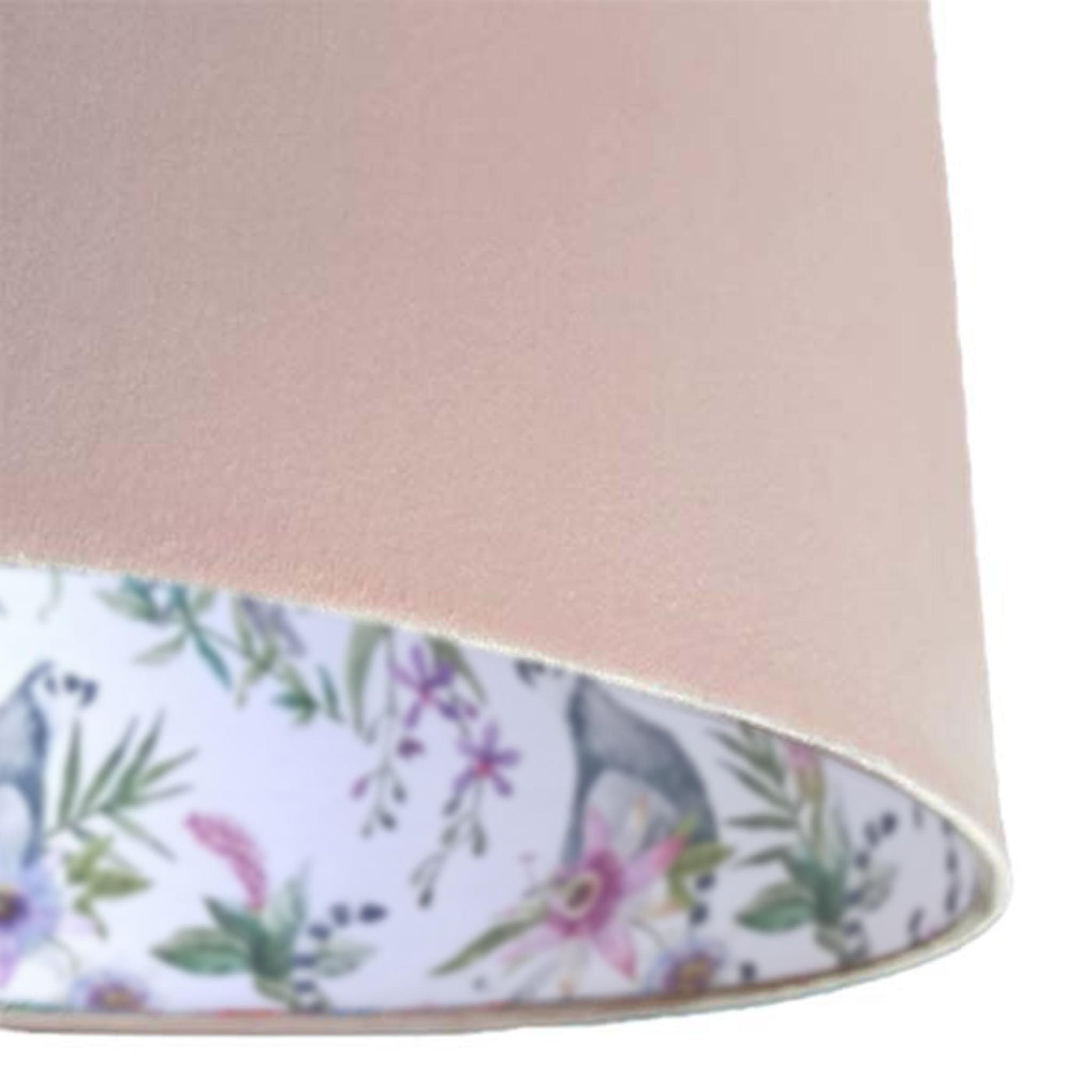 close up of the Pinky Lemur Floral Lampshade in Baby Pink Velvet