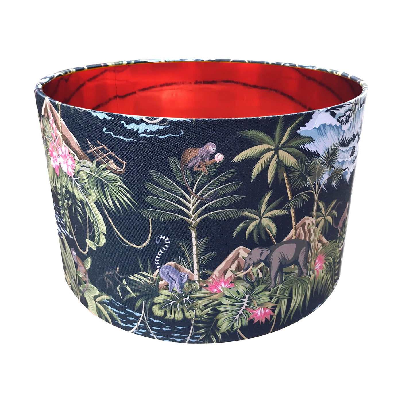 Black Lemur Island Cotton Lampshade with Mirror Copper Lining