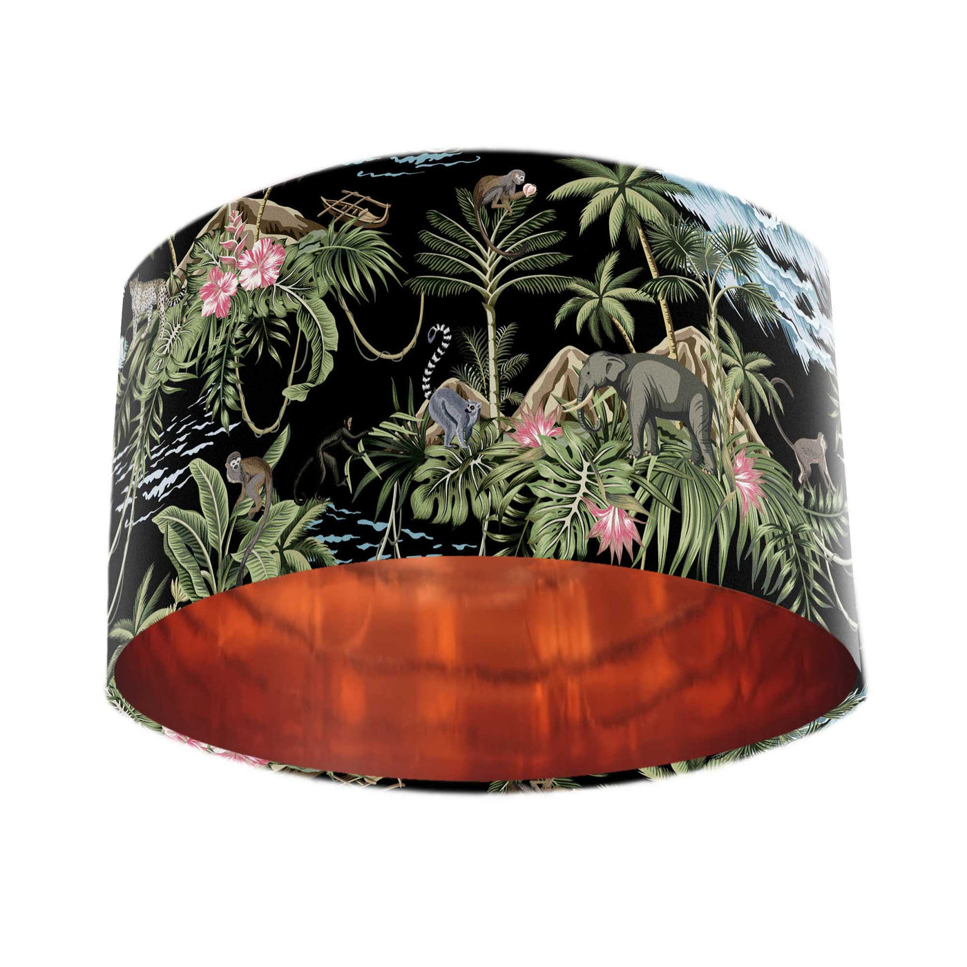 Black Lemur Island Cotton Lampshade with Mirror Copper Lining