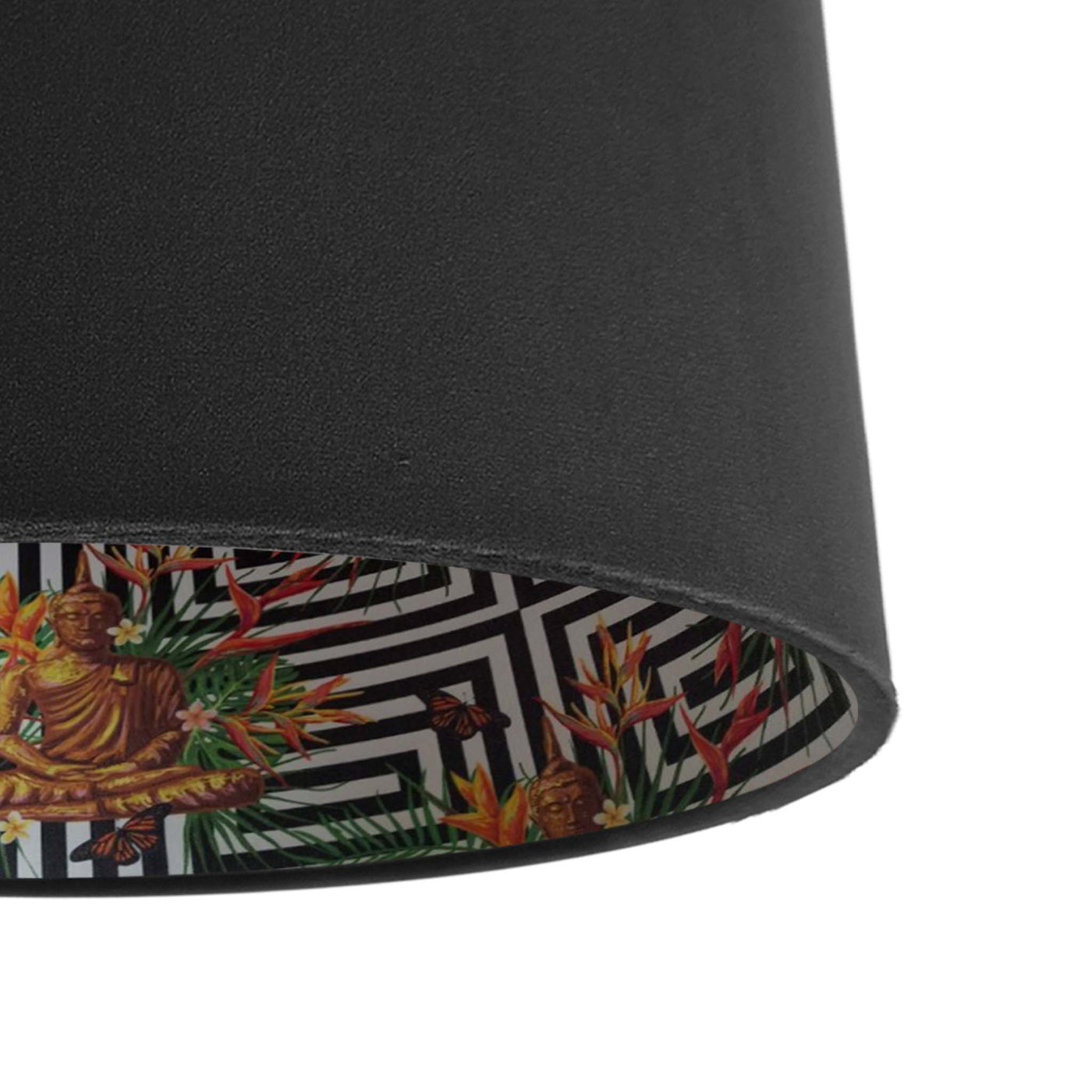 close up of the Spiritual Buddha Lampshade in Black Velvet