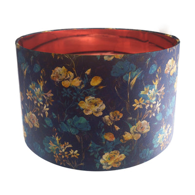 Navy Blue Gold Flower Lamp shade with Mirror Copper Lining