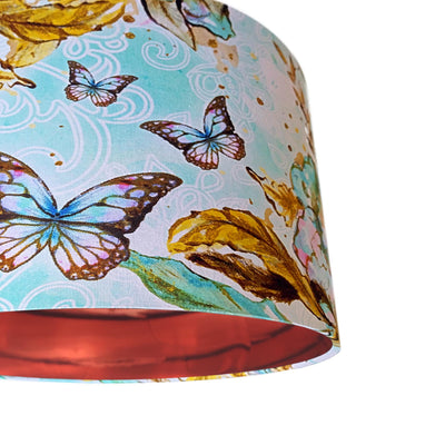 close up of the Boho Butterflies Lamp shade with Mirror Copper