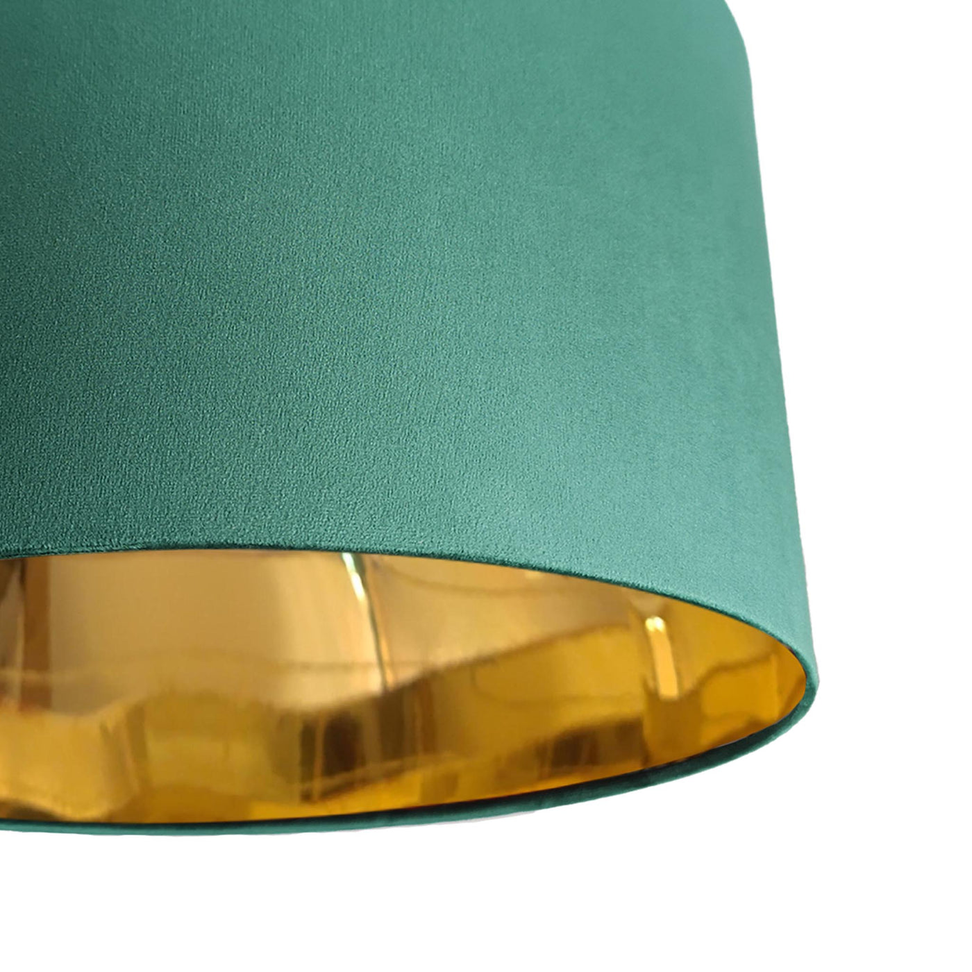 close up of the Bottle Green Velvet Lamp Shade with Mirror Gold Lining