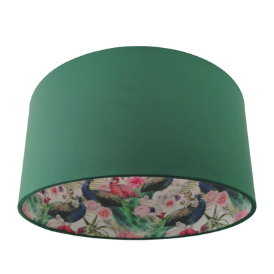 Flamingo and Peacock Feathers Light Shade in Bottle Green Velvet