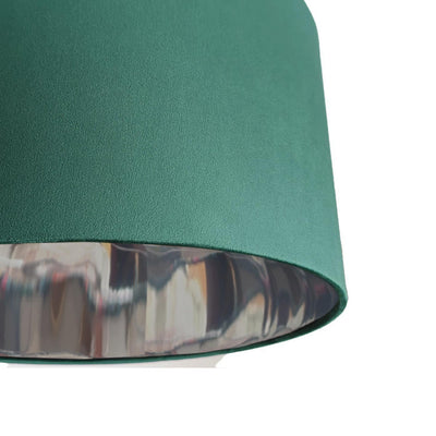 close up of the Bottle Green Velvet Lamp shade with Mirror Silver Lining