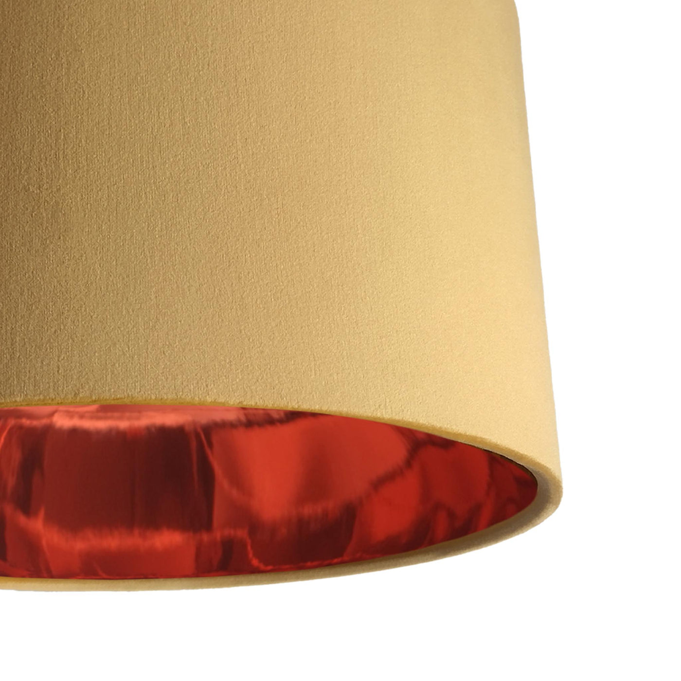 close up of the Camel Beige Velvet Lampshade with Mirror Copper Lining