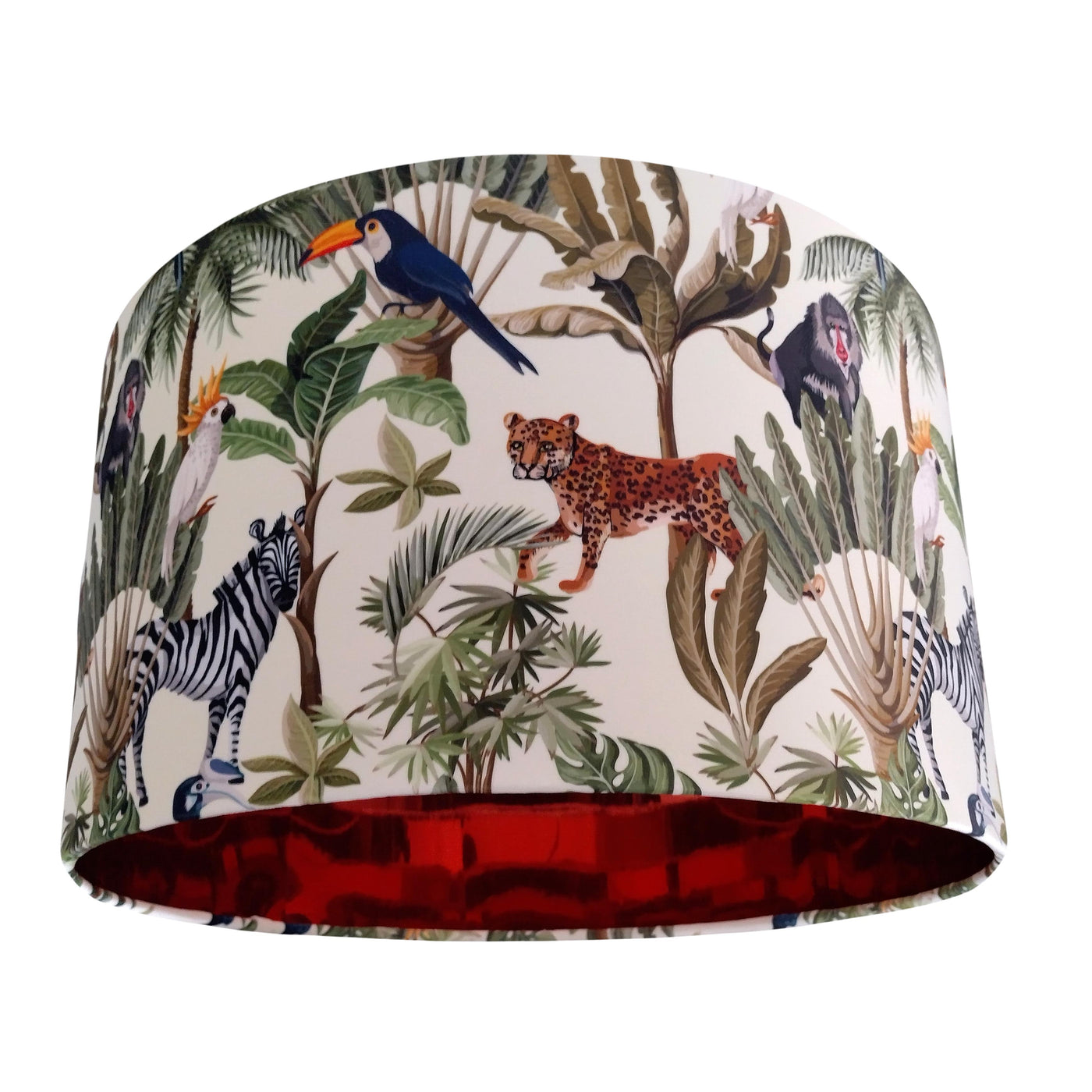 Cream jungle wildlife velvet lampshade with copper lining