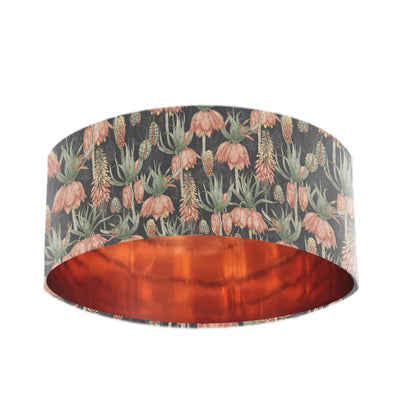 Black Exotic Flora Velvet Lampshade with Copper Lining