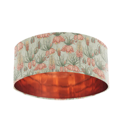 Sage Green Velvet Lampshade with Exotic Flora and Copper Lining