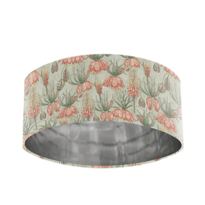 Velvet Lamp Shade with Sage Green Exotic Flora & Silver Lining