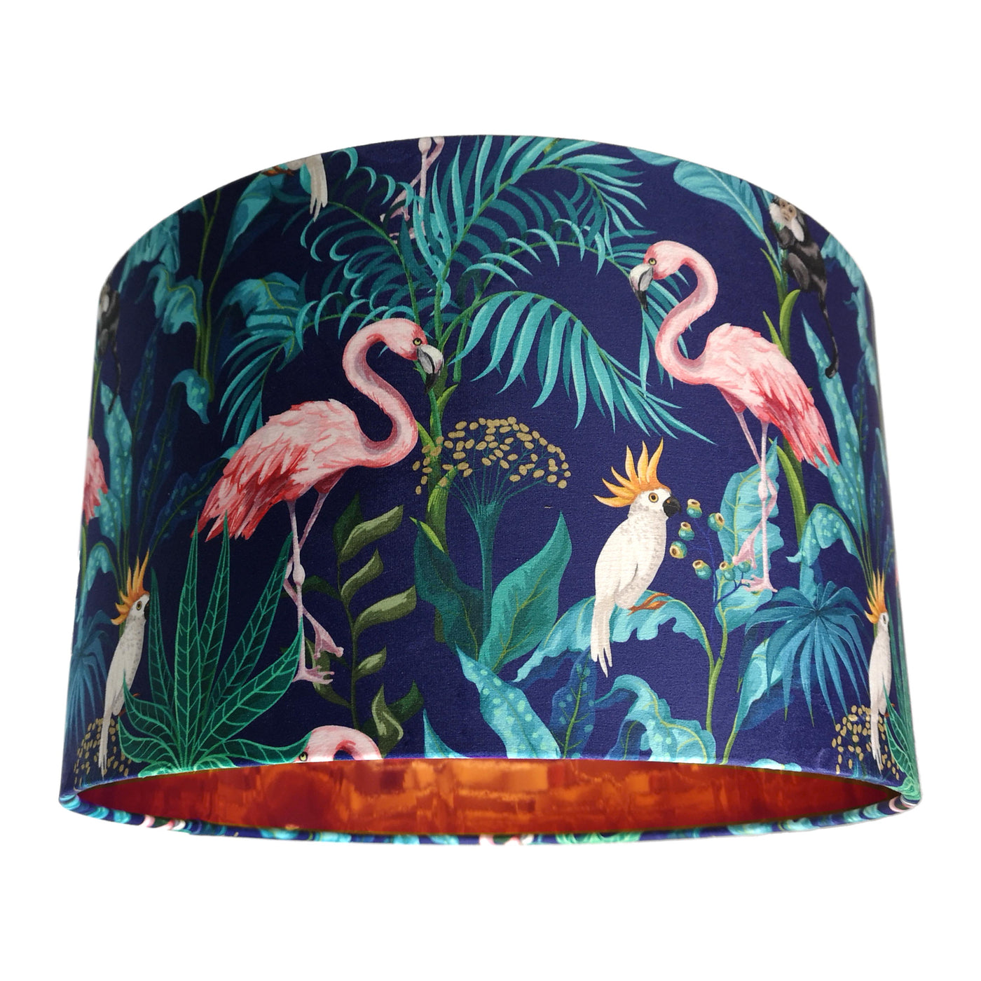 Flamingo Forest Velvet Lampshade with Mirror Copper Lining