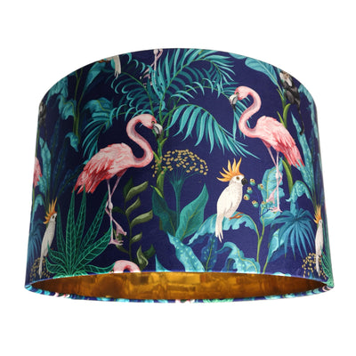 Flamingo Forest Velvet Lampshade with Mirror Gold Lining