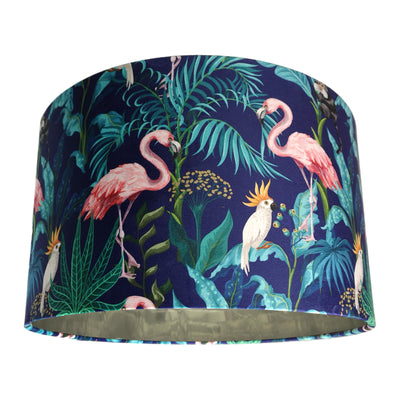 Flamingo Forest Velvet Lampshade with Mirror Silver Lining