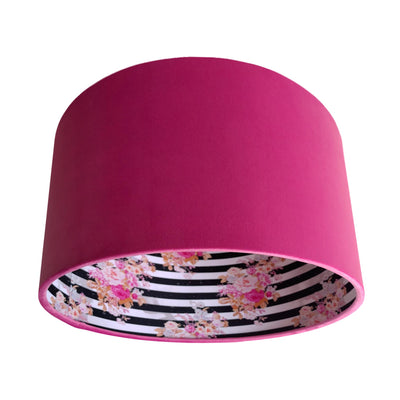 Hot Pink Velvet Lampshade with glamorous stripy floral