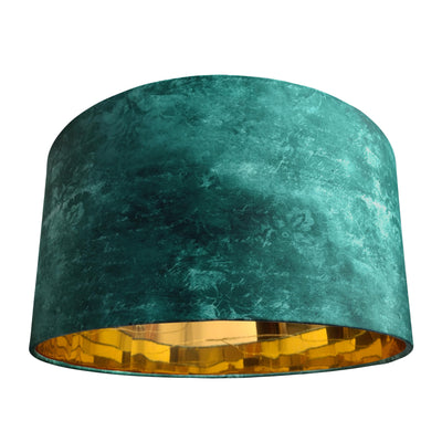 Distressed Green Velvet Lampshade with Mirror Gold Lining