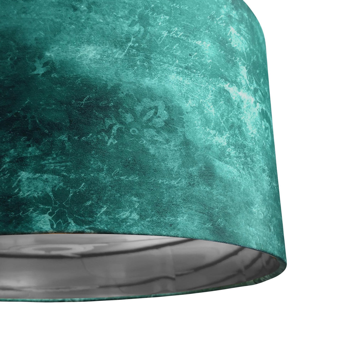 Distressed Green Velvet Lampshade with Mirror Silver Lining