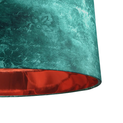Distressed Green Velvet Lampshade with Mirror Copper Lining