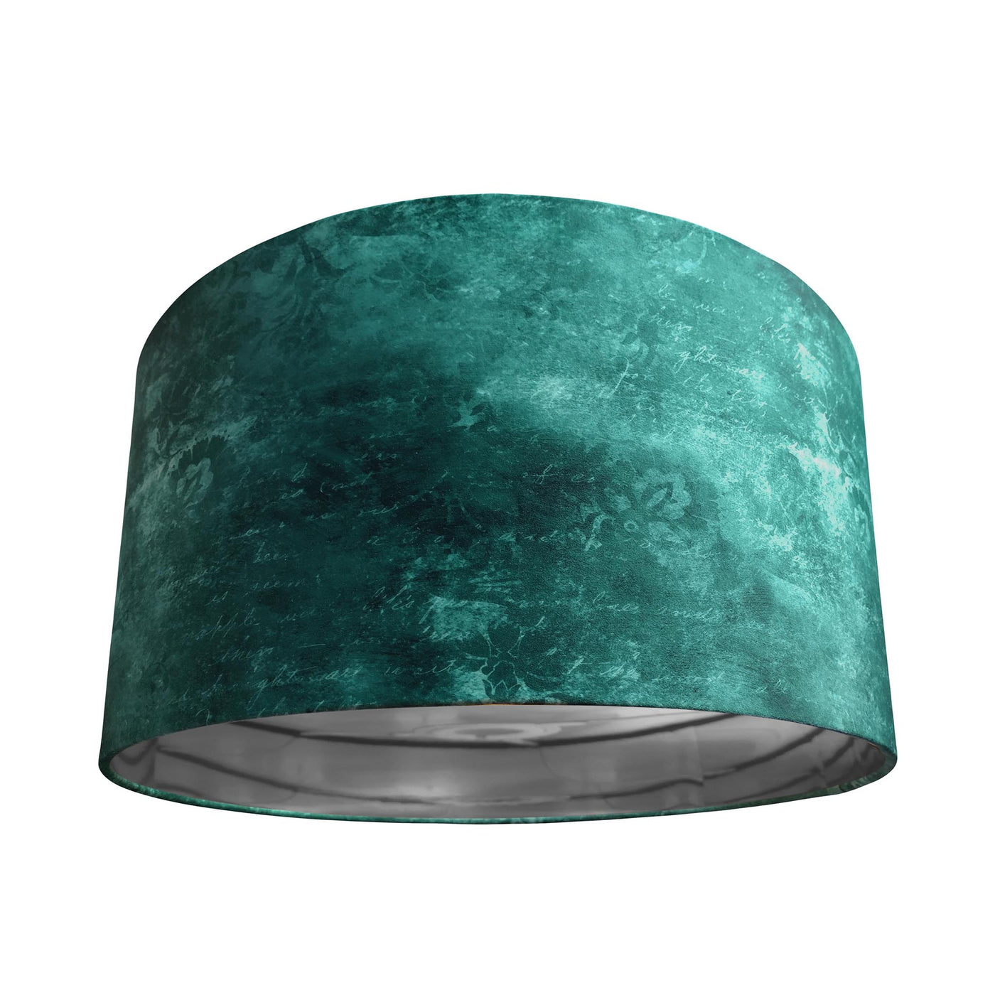 Distressed Green Velvet Lampshade with Mirror Silver Lining