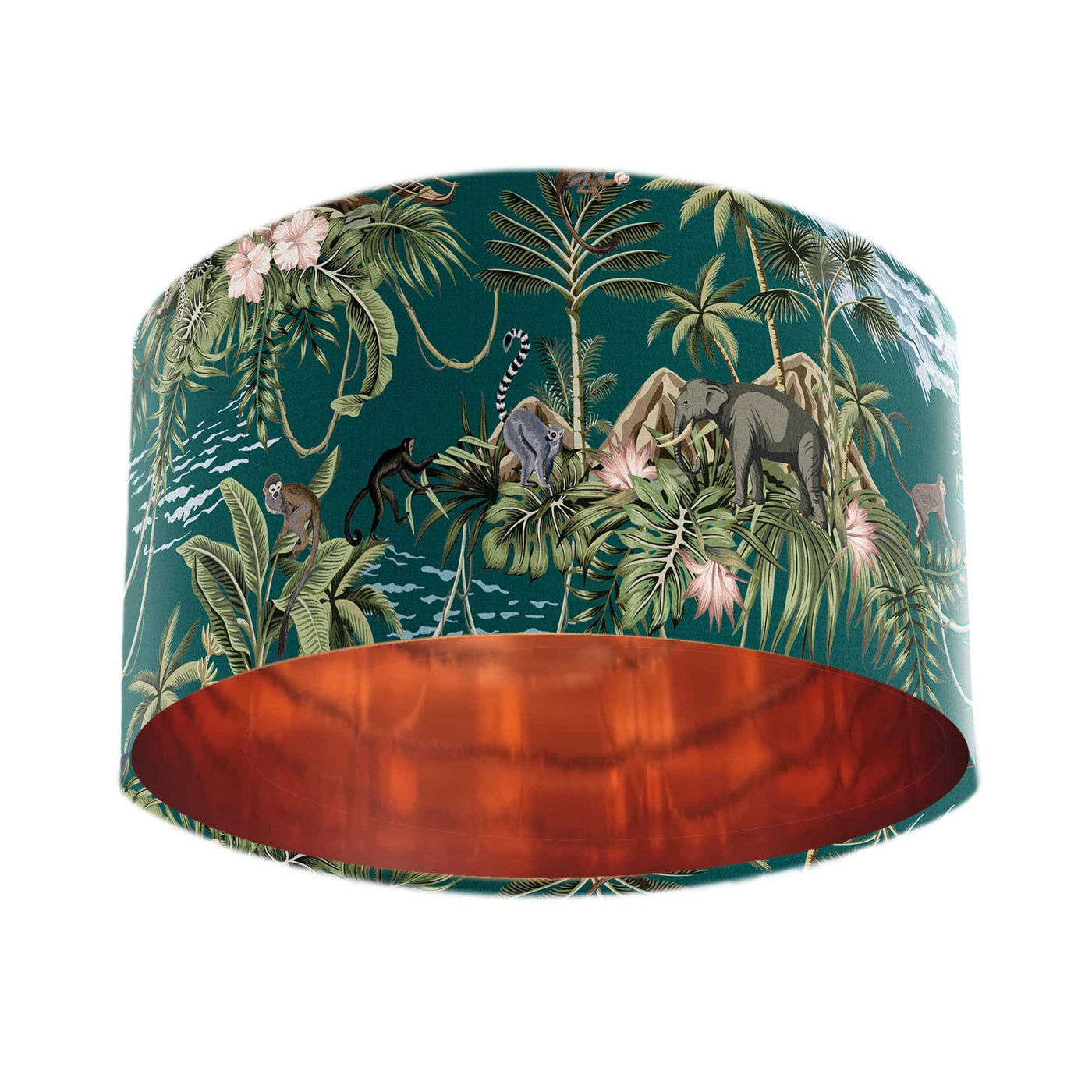 Green Lemur Island Cotton Lampshade with Mirror Copper Lining