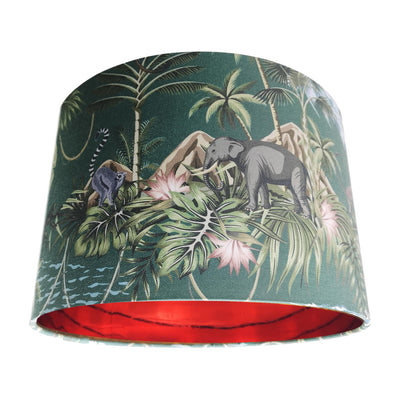Green Lemur Island Cotton Lampshade with Mirror Copper Lining