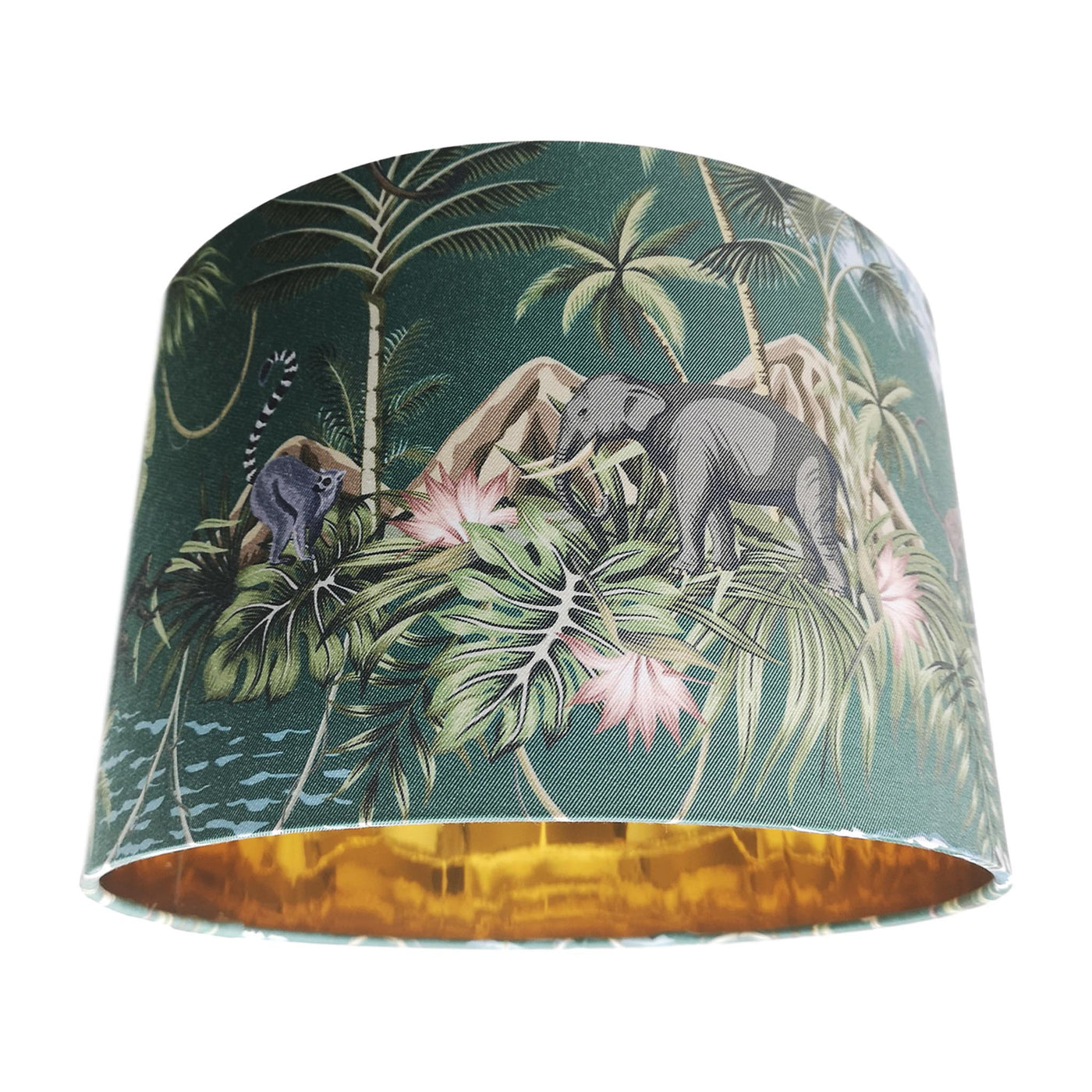 Green Lemur Island Cotton Lampshade with Mirror Gold Lining