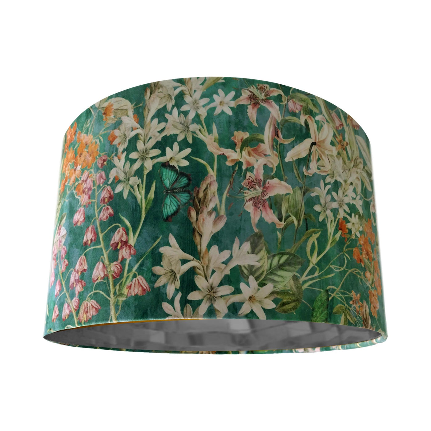 Emerald Green Meadow Velvet Light Shade with Silver Lining