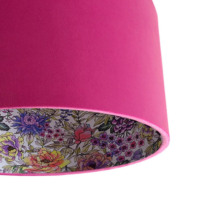 close up of the Summer Wildflower Lampshade in Hot Pink Velvet