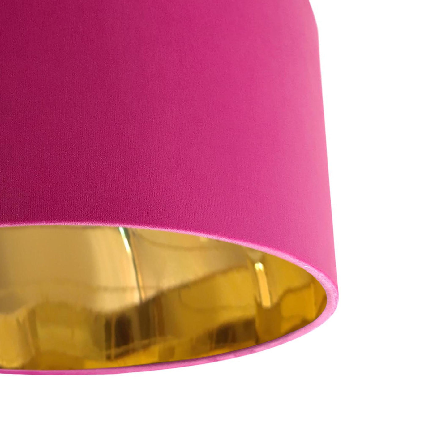 close up of the Hot Pink Velvet Lampshade with Mirror Gold Lining