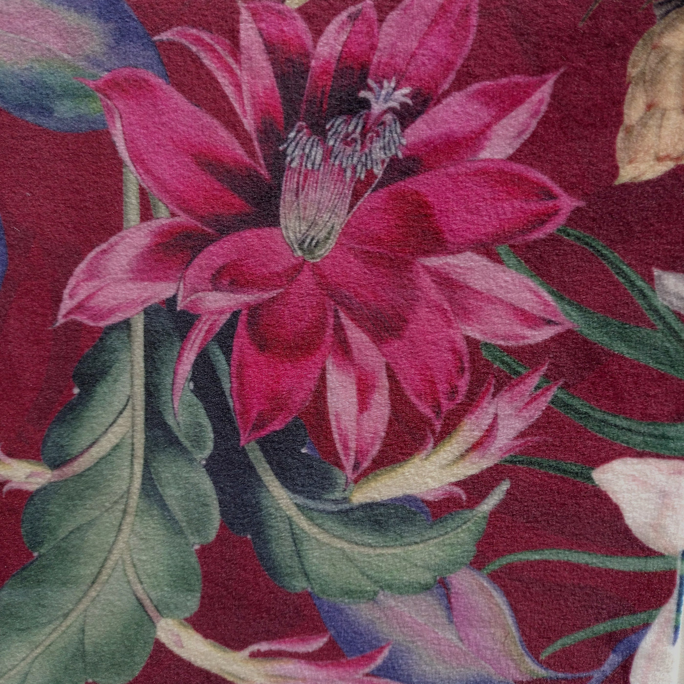 close up of Luxury Blossoms Velvet used for the Light Shade with Copper Lining in Burgundy Red