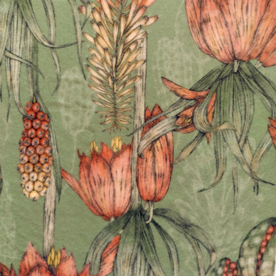 Close up of the velvet used for the exotic flora lampshade in sage green