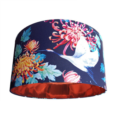 Japanese Cranes Lamp shade in Blue with Copper Lining