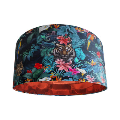 Junglesque Velvet Lampshade with Mirror Copper Lining