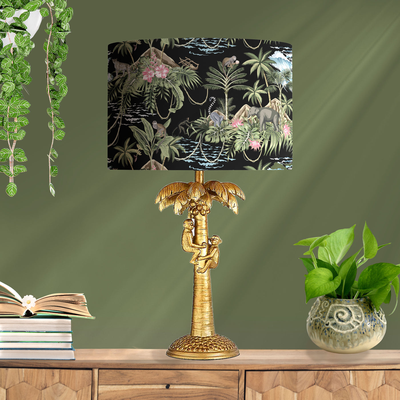 Black Lemur Island Cotton Lampshade with Mirror Gold Lining