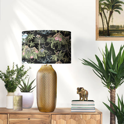 Black Lemur Island Cotton Lampshade with Mirror Gold Lining