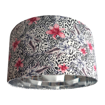 Floral Savanna Cotton Lampshade with mirror silver lining