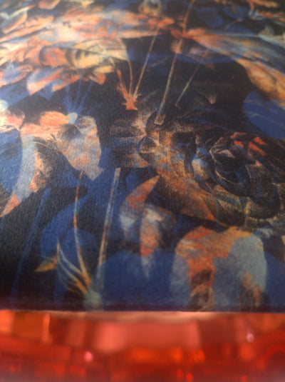 front close up of th Night Forest Velvet Lampshade with Mirror Copper Lining