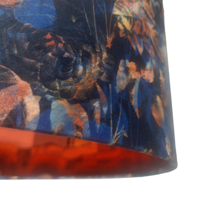 side close up of the Night Forest Velvet Lampshade with Mirror Copper Lining