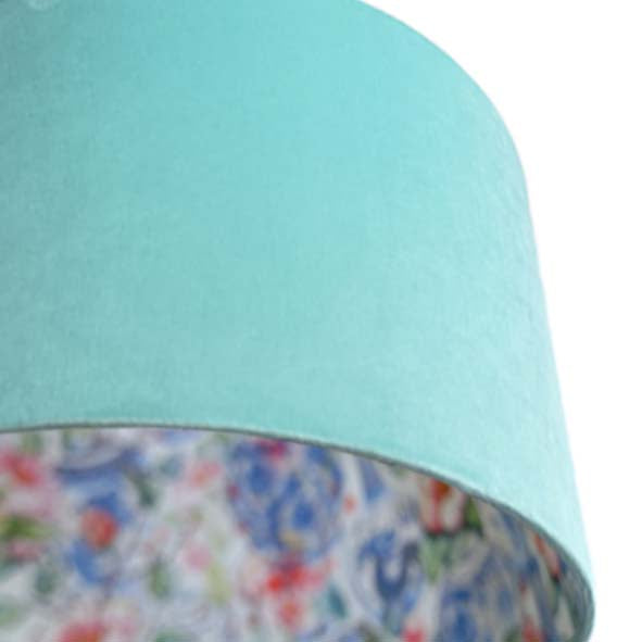 Mint Green Velvet Lamp Shade with Oriental Vases Lining