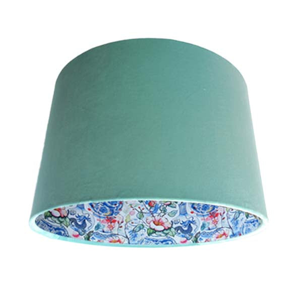 Mint Green Velvet Lamp Shade with Oriental Vases Lining