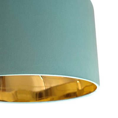 close up of the Mint Green Velvet Lampshade with Mirror Gold Lining