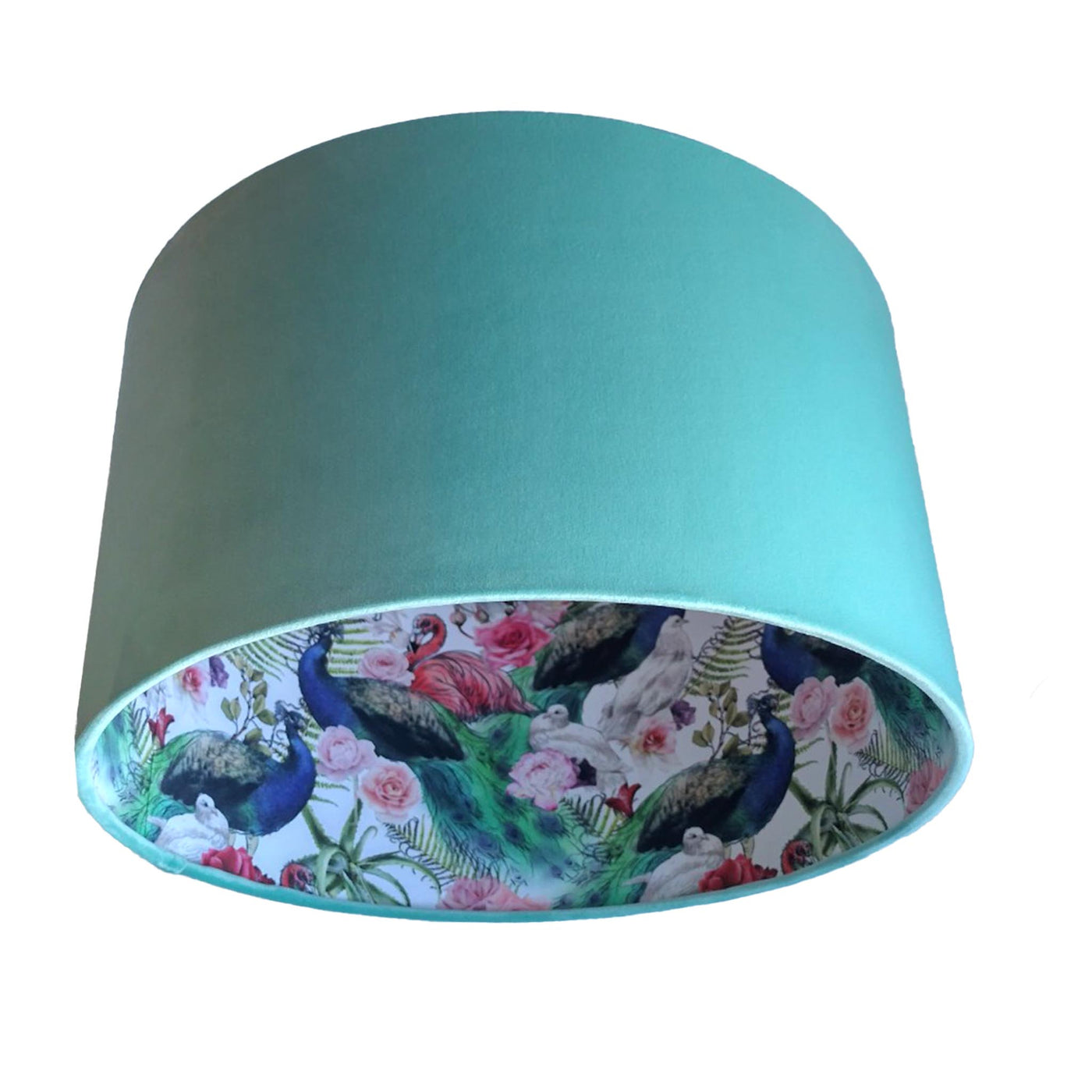 Flamingo and Peacock Feathers Light Shade in Mint Green Velvet