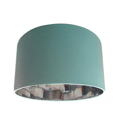 Mint Green Velvet Lampshade with Silver Mirror Lining