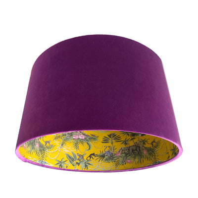 Lemur Tropical Yellow Island Lampshade in Mulberry Purple Velvet