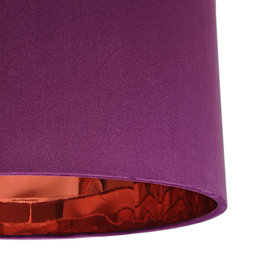 close up of the Mulberry Purple Velvet Lampshade with Mirror Copper Lining
